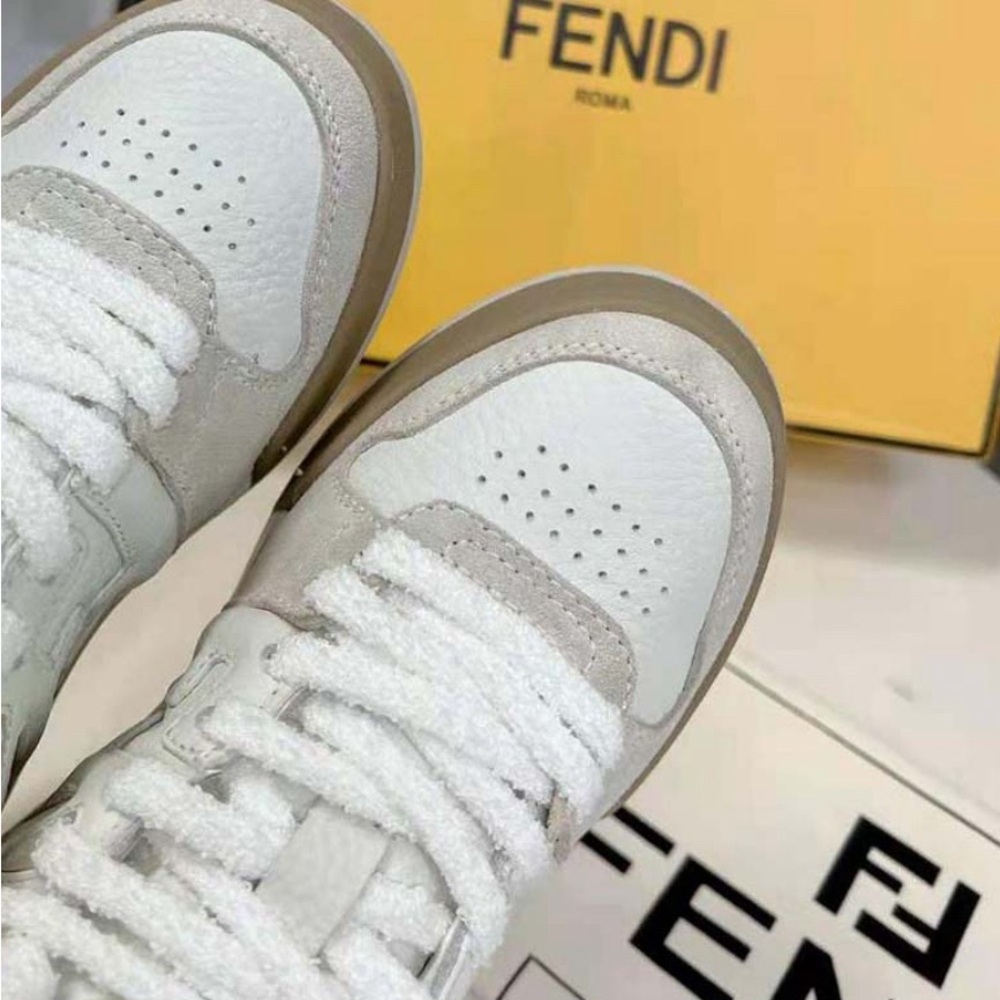 Rare FENDI official match high top sneakers shoe white taupe leather - Picture 12 of 12
